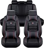 NEEDBUY Auto Sitzbezüge für BMW 5er E60 Sloon 5.Gen 2003-2010 5-Sitze PU Leder Vorne und Hinten Autositzbezüge Zubehör,Black-Red-Luxurious_Set