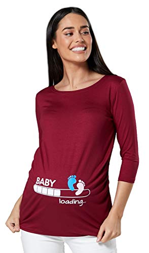 Happy Mama Damen T-Shirt Babyfüßchen Druck Oberteil für Schwangere. 549p (Purpur, 36-38, S)