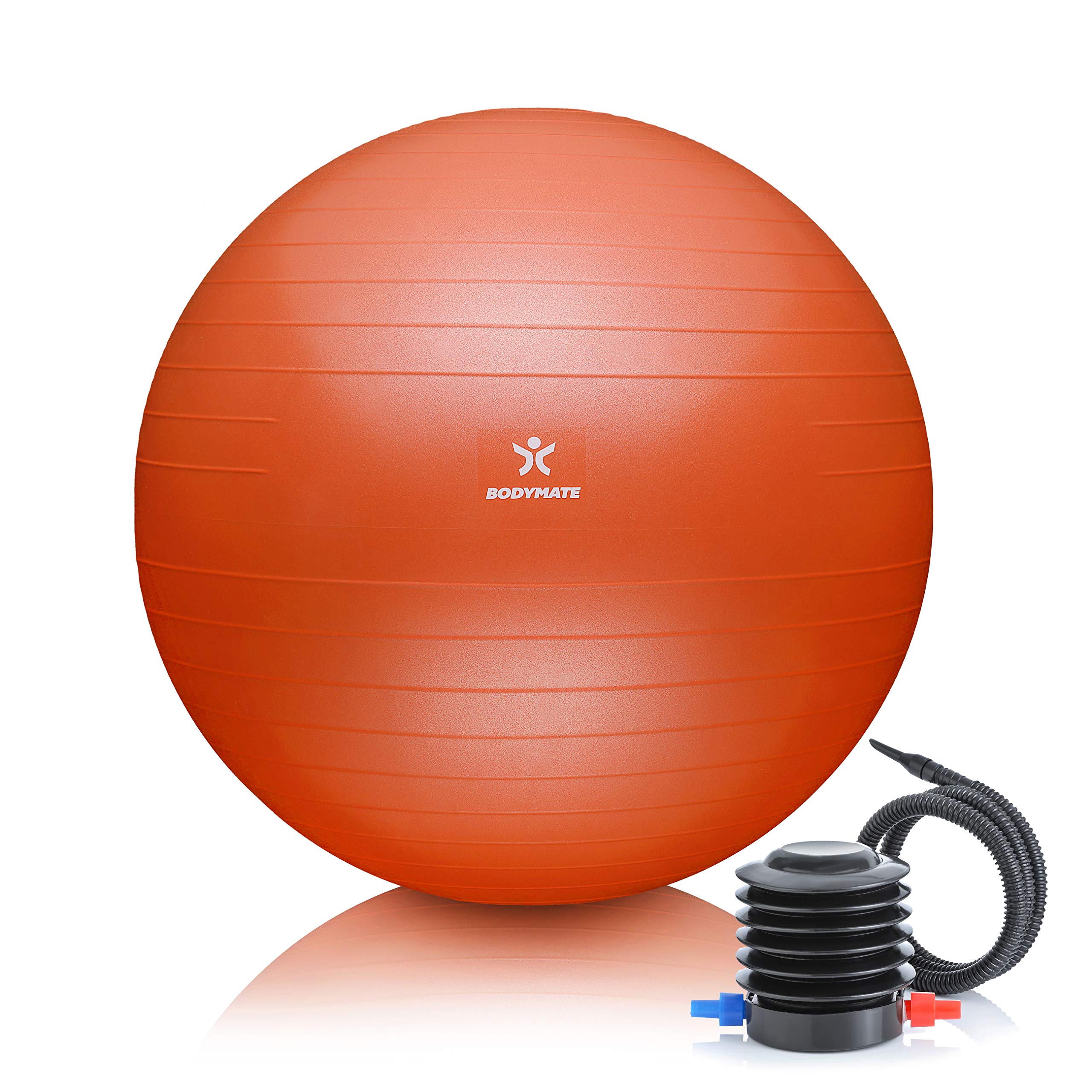 BODYMATE Gymnastikball Sitzball Trainingsball mit GRATIS E-Book inkl. Luft-Pumpe, Ball für Fitness, Yoga, Gymnastik, Core Training, für starken Rücken als Büro-Stuhl ORANGE 85cm