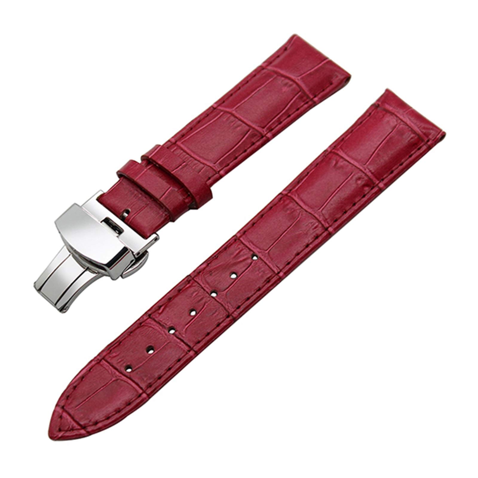 14mm-24mm-echtes Leder-Armband mit Quick Release Schmetterling Schliesse Armband Croco Korn-Armband Rose Red, 18mm