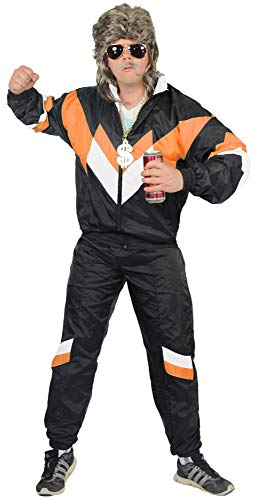 80er Jahre Trainingsanzug Kostüm für Herren - schwarz orange Weiss - Größe S-XXXXL - Jogginghose Assi, Größe:L