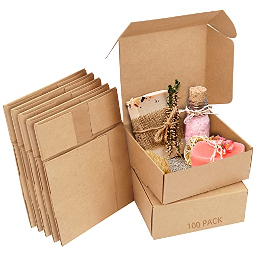 Kurtzy Braune Karton Geschenkbox mit Deckel (100er Pack) - Geschenk Karton Box 12 x 12 x 5cm - Pappschachteln mit Deckel Einfach Zusammenzubauen - Partys, Geburtstage, Hochzeiten, Feiertage