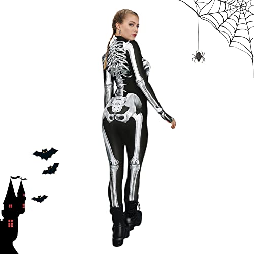 Skelett Kostüm Für Erwachsene, Lady Skull Skelett Kostüm Perfektes Kostüm Für Halloween, Weihnachten, Karneval Oder Mottoparties,dünner Overall, Stretch, Cosplay Kostüm