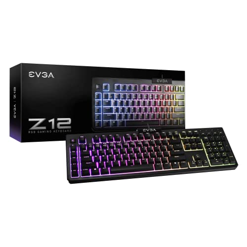 EVGA Z12 RGB Gaming Tastatur, RGB Hintergrundbeleuchtung LED, 5 programmierbare Makro-Tasten, spezielle Medientasten, wasserabweisend, 834-W0-12US-KR