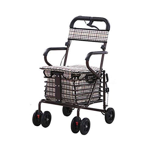 Rollator s Rollators s Steel Pipe Folding Four Wheels Rollator with Padded Seat Carry Basket and Lockable for People with Limited Mobility