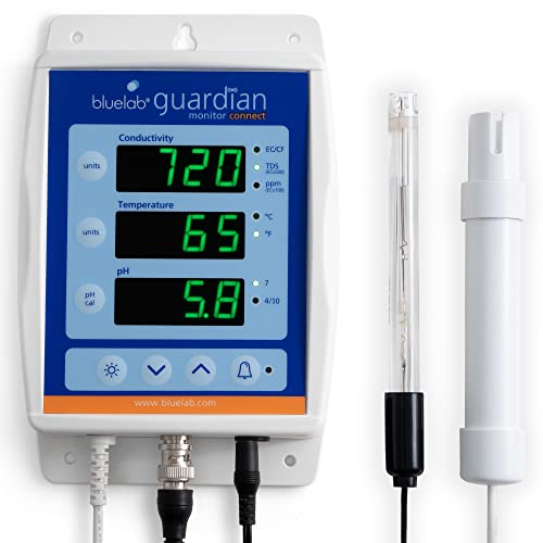 Bluelab MONGUACON Guardian Monitor Connect - Automatik Test Messgerät für pH, Temperatur & EC (TDS, PPM, CF); wlan Gerät & Digital Alarm für Garten Dünger Wasser, Gewächshaus Tank & Hydrokultur System
