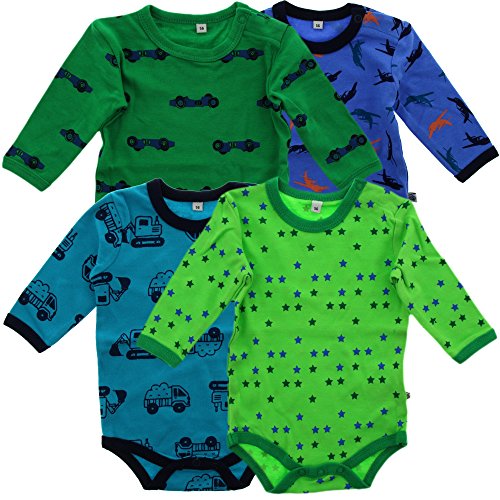Pippi 4er Pack Baby Jungen Body mit Aufdruck 3819, Langarm, Farbe: Blau-Grün (778), Alter 2-4 Monate, Größe: 62