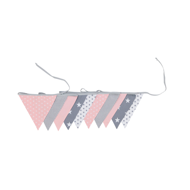 ULLENBOOM ® Wimpelkette Rosa Grau (Stoff-Girlande: 3,25 m, 10 Wimpel, farbenfrohe Dekoration für Kinderzimmer & Baby Geburtstage, Motiv: Sterne)