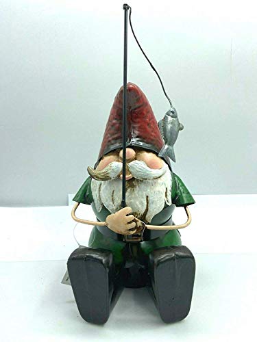 Primus Metal GNOME Fishing Garden Ornament Sculpture Gift Gartenzwerg aus Metall zum Angeln, Handbemalt, 20 x 18 x 39.5cm