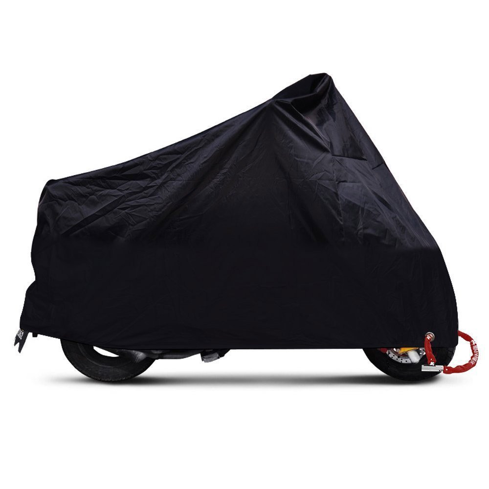 ANFTOP Motorrad Abdeckung Motorrad Garage Scooter Abdeckplane Schwarz Farbe Lock Löcher Wasserdicht UV Schutz Schutzhülle Tasche XL