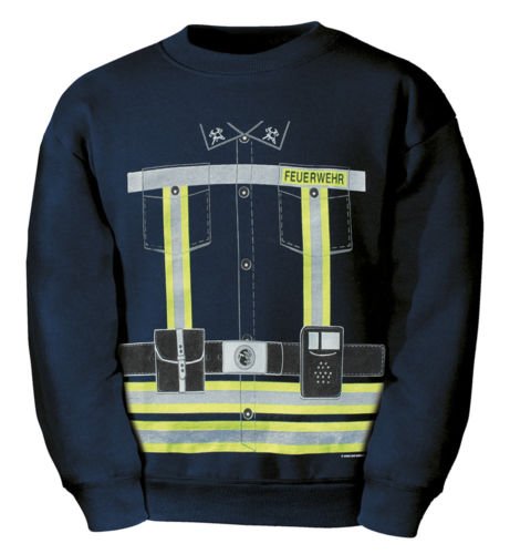 Fan-O-Menal Textilien Kinder Sweatshirt mit Vorder- und Rückendruck - Feuerwehr Neongelb - 09029 dunkelblau - Gr. 98-164 Größe 110/116