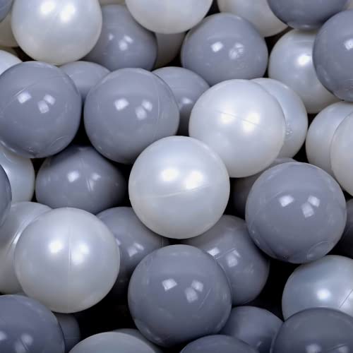 MEOWBABY 500 ∅ 7Cm Kinder Bälle Spielbälle Für Bällebad Baby Plastikbälle Ball Pit Kugelbad Bällchenbad Babys Spielbad Spielzeug Made In EU Weiße Perle/Grau