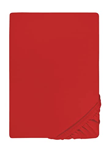 biberna 77144 Jersey-Stretch Spannbetttuch, nach Öko-Tex Standard 100, ca. 180 x 200 cm bis 200 x 200 cm, rot