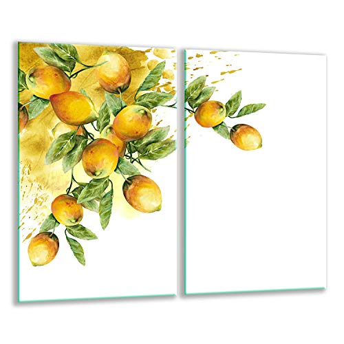 Herdabdeckplatten Ceranfeldabdeckung Spritzschutz Glas 2x30x52 Zitronen