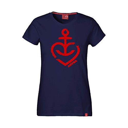 ASTRA Damen T-Shirt Herzanker rot, Navy-blau, Damen-Bekleidung, Bier zum Anziehen als T-Shirt Print, mit dem typischen Herz-Anker, Geschenk-Idee für Frauen (S)