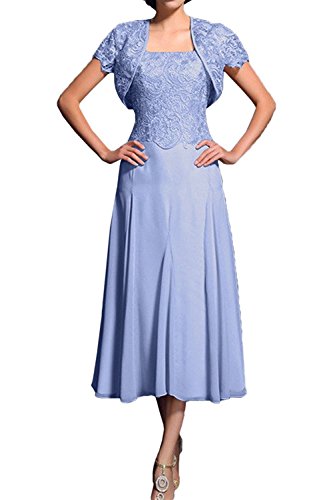 Charmant Damen Lilac 2020 neu Spitze Wadenlang Brautmutterkleider Abendkleider Partykleider mit Bolero-46 Lilac