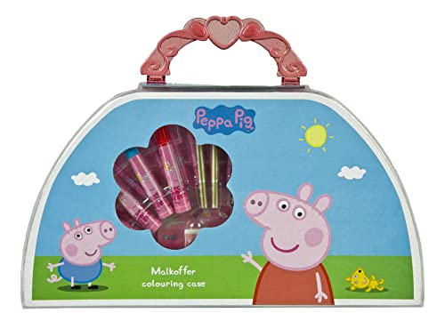 Peppa Pig Malkoffer mit Wachsmalkreiden, Fasermalern, Wasserfarben, Buntstiften und viel Zubehör, 51 teilig, Set