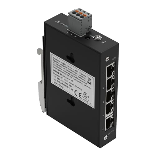 WAGO Industrial-ECO-Switch 852-1111 | mit 5 ETHERNET‐Ports 10/100/1000 MBit/s Autonegotiation und Diagnose‐LEDs auf der Vorderseite, unterstützt bis zu 8000 absolute MAC‐Adressen