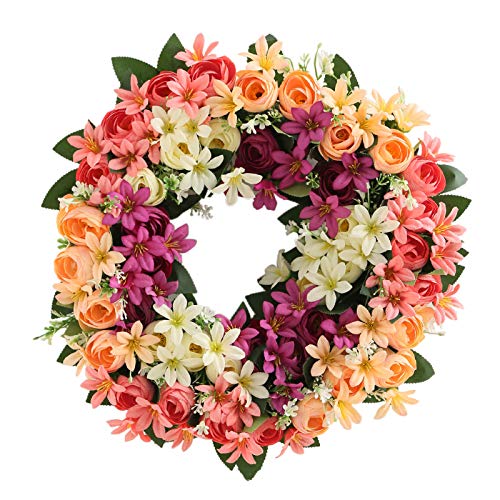Yeenee Türkranz, künstliche Blumenkranz, für alle Jahreszeiten, für Haustür, Wohnzimmer, Wand, Garten, Hochzeit, Festival, Dekoration (Mehrfarbig)