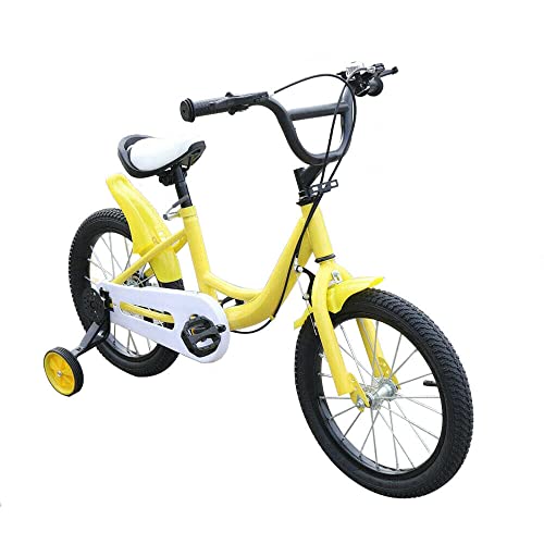 NeNchengLi 16 Zoll Kinderfahrrad Doppelbremse Kinder Mädchen/Jungen Fahrrad Radfahren Höhenverstellbar für 5-8 Jahre alt (Yellow)