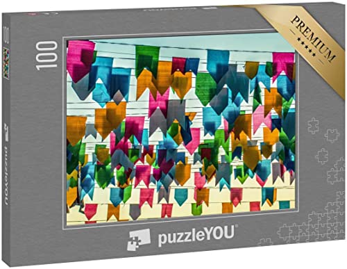 puzzleYOU: Puzzle 100 Teile „Papierfarbene Fahnen und Ballons“