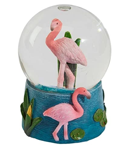 Flamingo Wasserkugel / Schneekugel aus Kunstharz, Türkisblau, Grün, Rosa, 8 cm