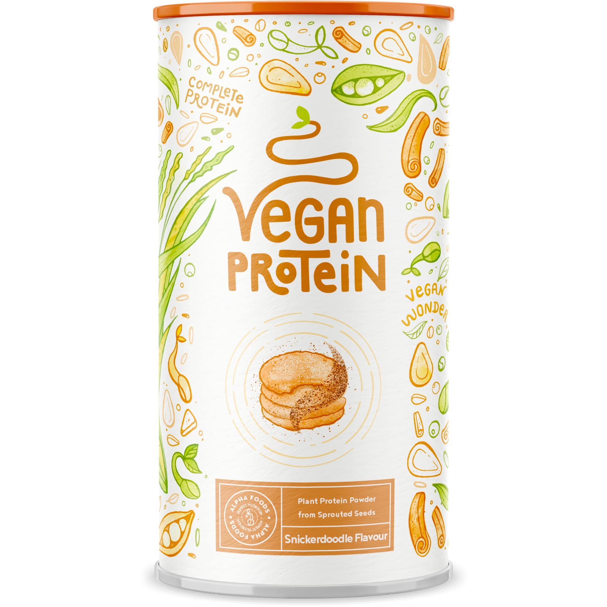 Vegan Protein - SNICKERDOODLE - Pflanzliches Proteinpulver aus gesprossten Reis, Erbsen, Sojabohnen, Leinsamen, Amaranth, Sonnenblumen- und Kürbiskernen - 600g Pulver