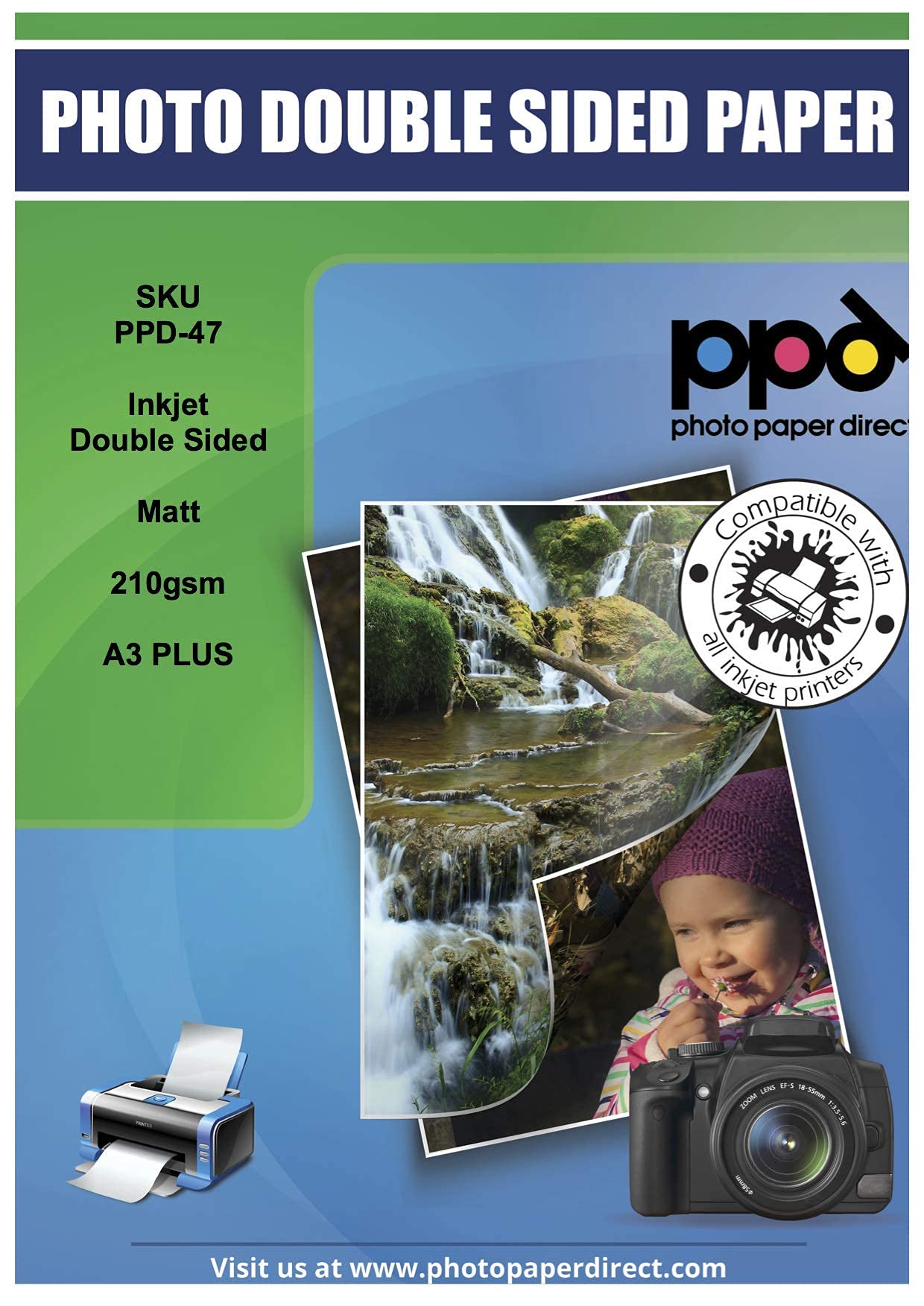 PPD 100 x A3+ Inkjet Fotopapier 210g Beidseitig Bedruckbar Matt/Matt, Ideal für Flyer PPD-47-100