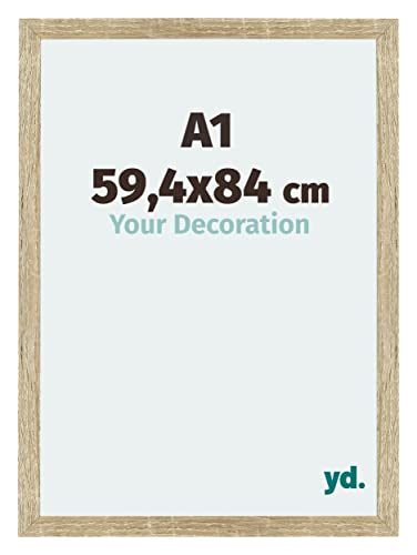 yd. Your Decoration - Bilderrahmen DIN A1 59,4x84 cm - Bilderrahmen aus MDF mit Acrylglas - Antireflex - Ausgezeichneter Qualität - Sonoma Eiche - Mura