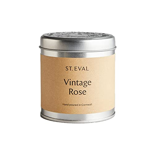 St. Eval Vintage Rose Duftkerze in Dose, Wachs, erfrischender Duft, ein zarter Rosenduft mit Noten von Geranie, Veilchen und Bernstein, hergestellt in Cornwall