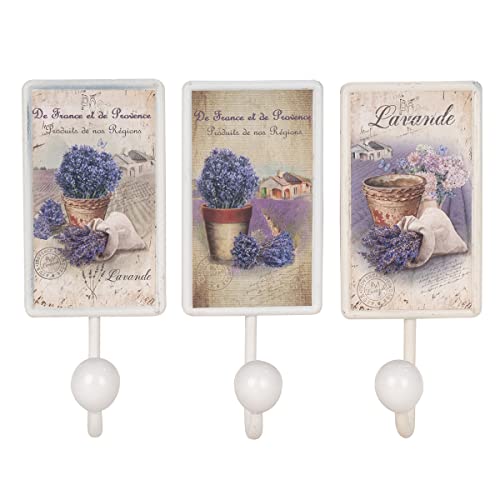 ROCKING GIFTS Set von X3 weißen Wandhaken aus Metall Lavendel, 3 Modelle enthalten, Aufhänger für Eingang Flur, Küche, Bad, rustikale Dekoration, 18 cm