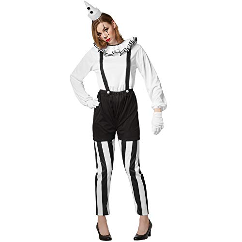 dressforfun 901034 Frauenkostüm Clown, Damen Pantomime Kostüm, sechsteilige Harlekin Verkleidung, Pierrot Kostüm für Karneval Fasching Halloween, schwarz weiß - Diverse Größen - (M | Nr. 304596)