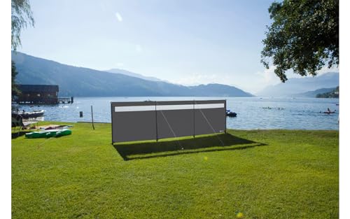 BERGER Windschutz Ventana mit Fenster 460 x 130 cm - Sichtschutz für Strand, Camping und Garten in Grau-Schwarz