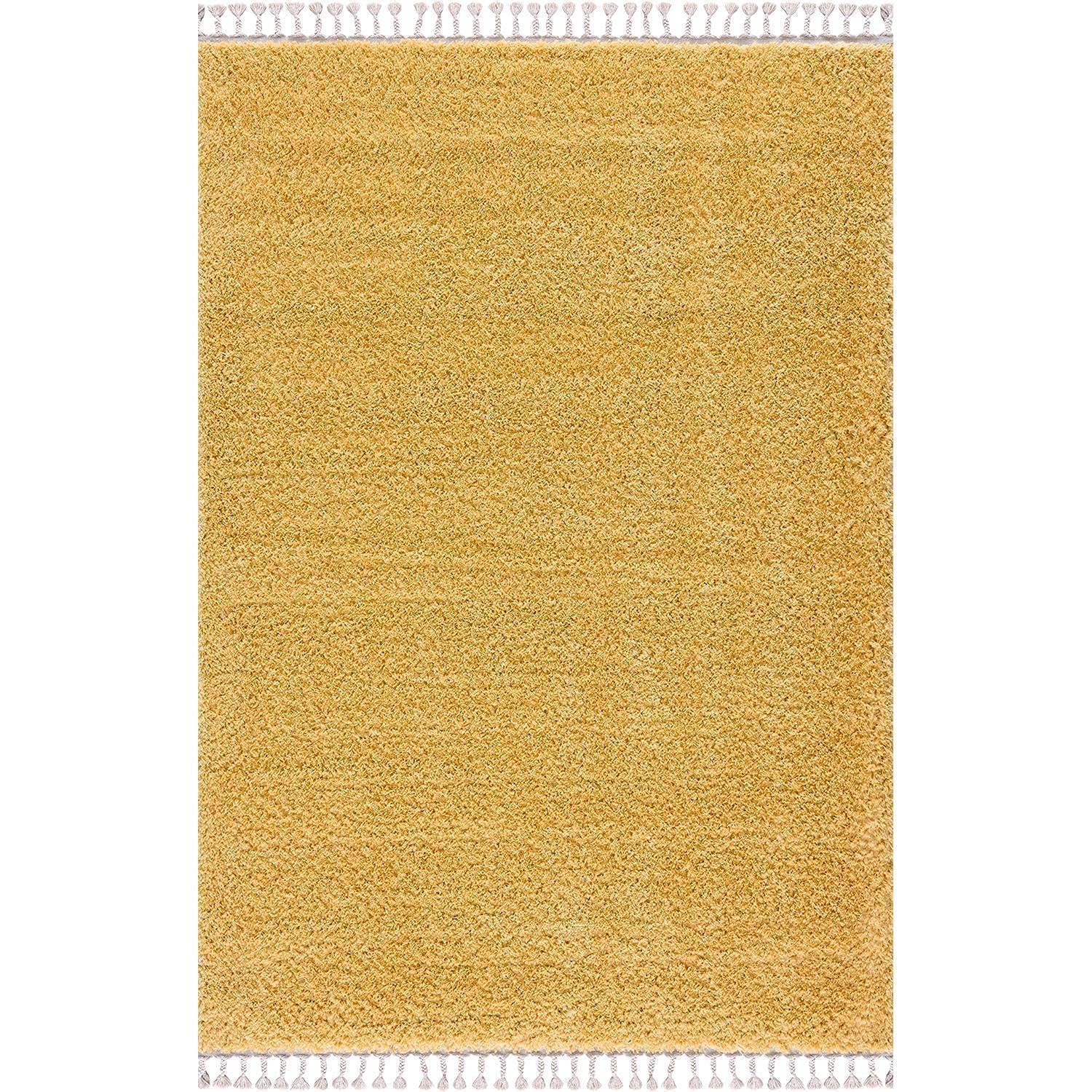 carpet city Hochflor Teppich Wohnzimmer - Einfarbig Gelb - 160x230 cm - Shaggyteppich Langflor - Kettfäden - Schlafzimmerteppich Flauschig Weich - Moderne Wohnzimmerteppiche