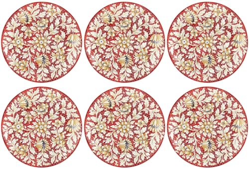 Casa Padrino Luxus Keramik Teller 6er Set Rot/Mehrfarbig Ø 40 cm - Handgefertigte & handbemalte Essteller mit Blumendesign - Hotel & Restaurant Accessoires - Luxus Qualität - Made in Italy