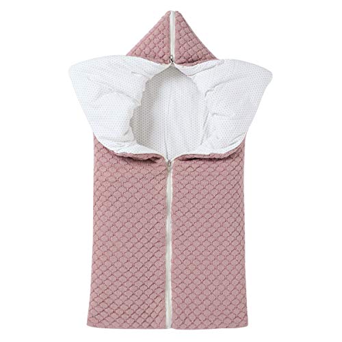 Yuehuam Babyschlafsack mit Reißverschluss, dicker, warmer Samt, einfarbig, weiche Decke mit Kapuze, multifunktional, für Kinder von 0-12 Monaten Medio Rosa