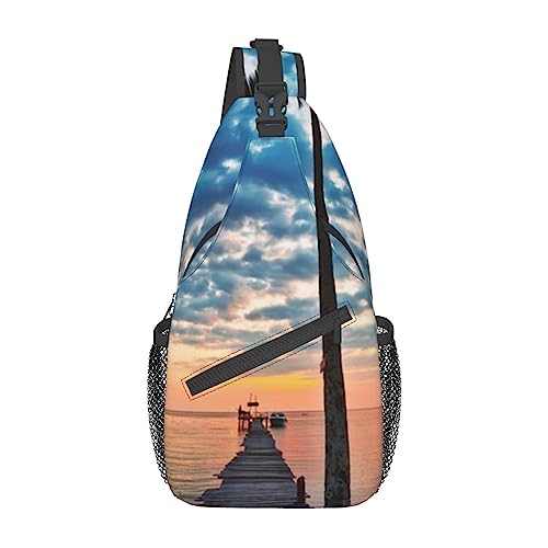 Schulter-Rucksack mit Meer bei Sonnenuntergang, leicht, faltbar, wasserabweisend, für den täglichen Gebrauch, Schwarz , Einheitsgröße