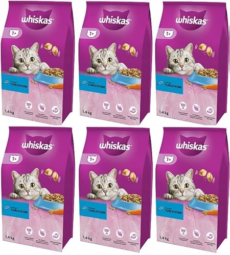 Whiskas Adult 1+ Katzentrockenfutter mit Thunfisch, 6 Beutel, 6x1,4kg – Hochwertiges Trockenfutter für ausgewachsene Katzen ab 1 Jahr- unterschiedliche Produktverpackungen erhältlich