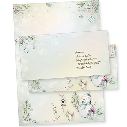 Flöckchen 100 Sets Weihnachtsbriefpapier Briefpapier Weihnachten mit Umschlag ohne Fenster, Weihnachtspapier A4