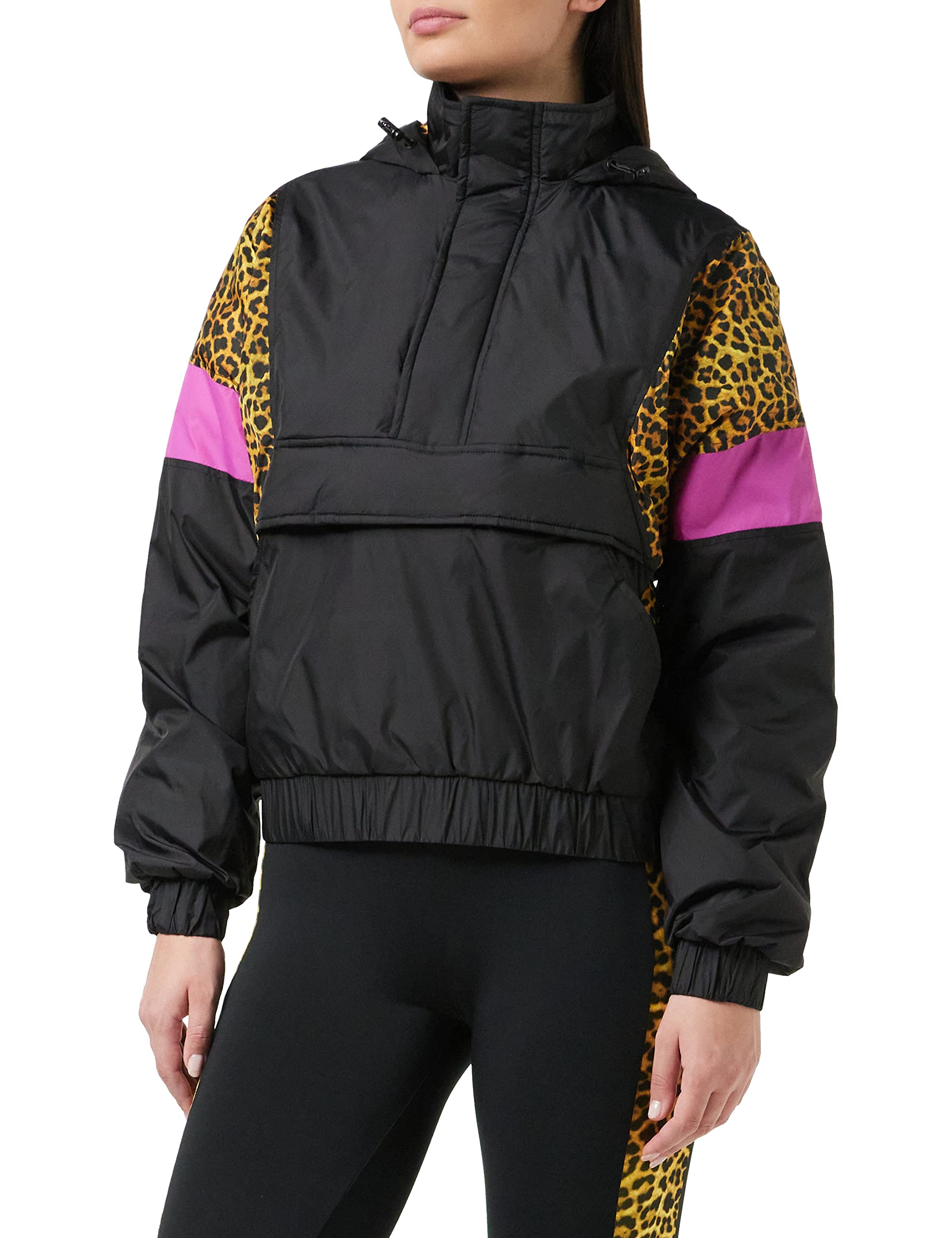 Urban Classics Damen Ladies AOP Mixed Pull Over Jacket Jacke, Mehrfarbig (Black/Leo 01945), Small (Herstellergröße: S)