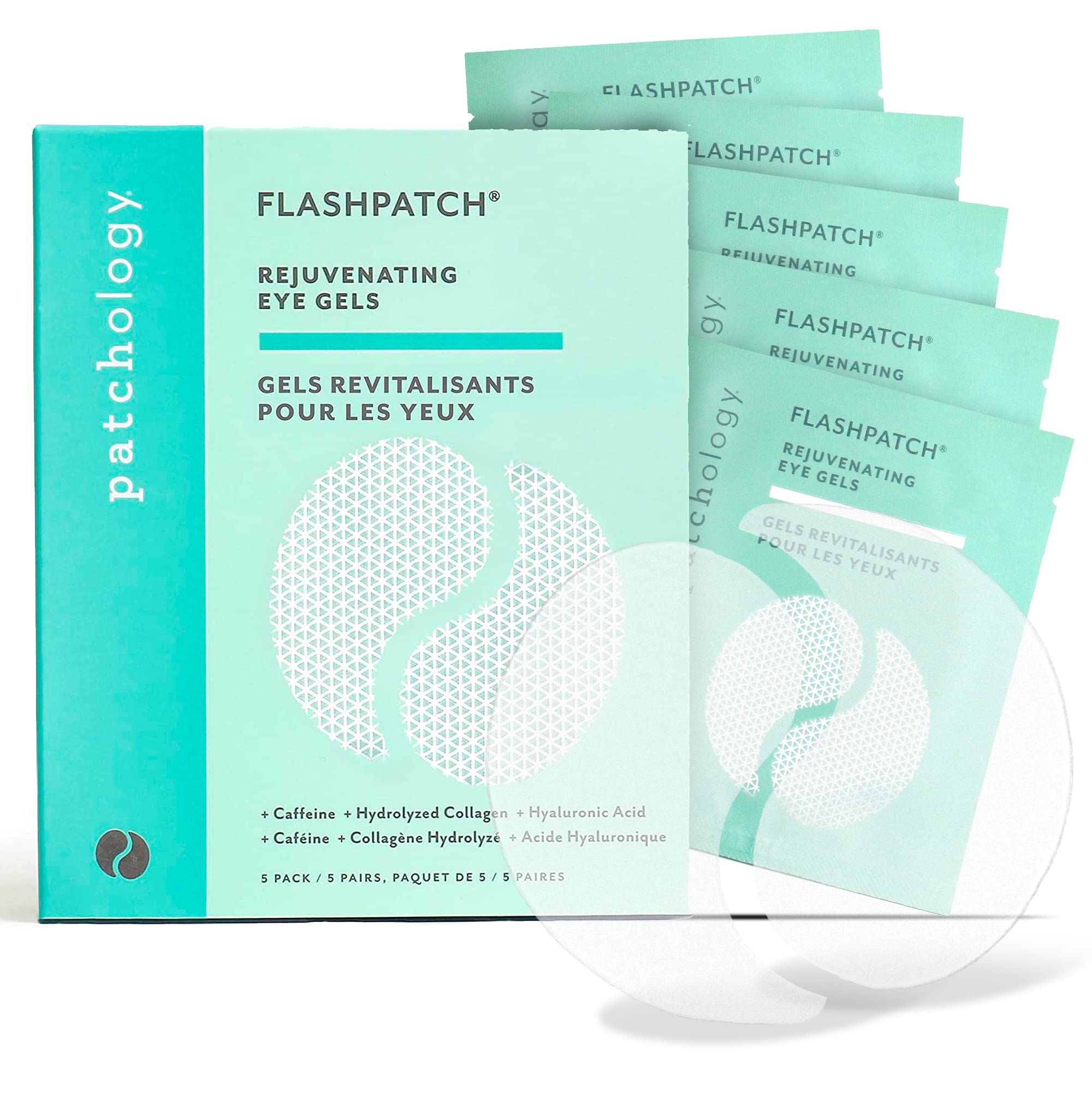 Patchology FlashPatch Rejuvenating Eye Gel - Pflegende Augenpads mit Koffein und Kollagen-Hydrolysat- Eye Gels Feuchtigkeitspflege gegen Schwellungen, Müdigkeit und Trockenheit geeignet
