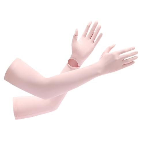 TQQEPOOL Frauen UV Langen Sonnenschutz Handschuhe Touchscreen Arm Sonne Fahrhandschuhe UPF 50+ Für Outdoor-Sport Radfahren (Color : Pink, Size : One Size)