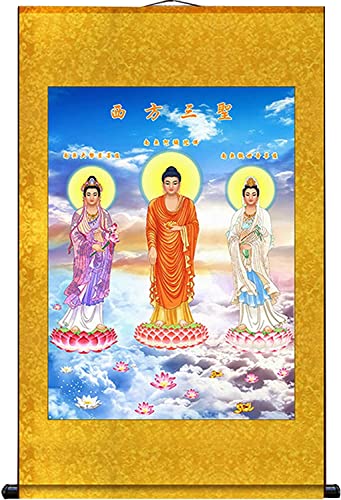 Rollbilder, Feng Shui tibetisches Thangka, Seiden-Rollenmalerei-Dekorationen for Haus, Wanddekoration „Drei Weise des Westens“, Zen Pro (Color : B)
