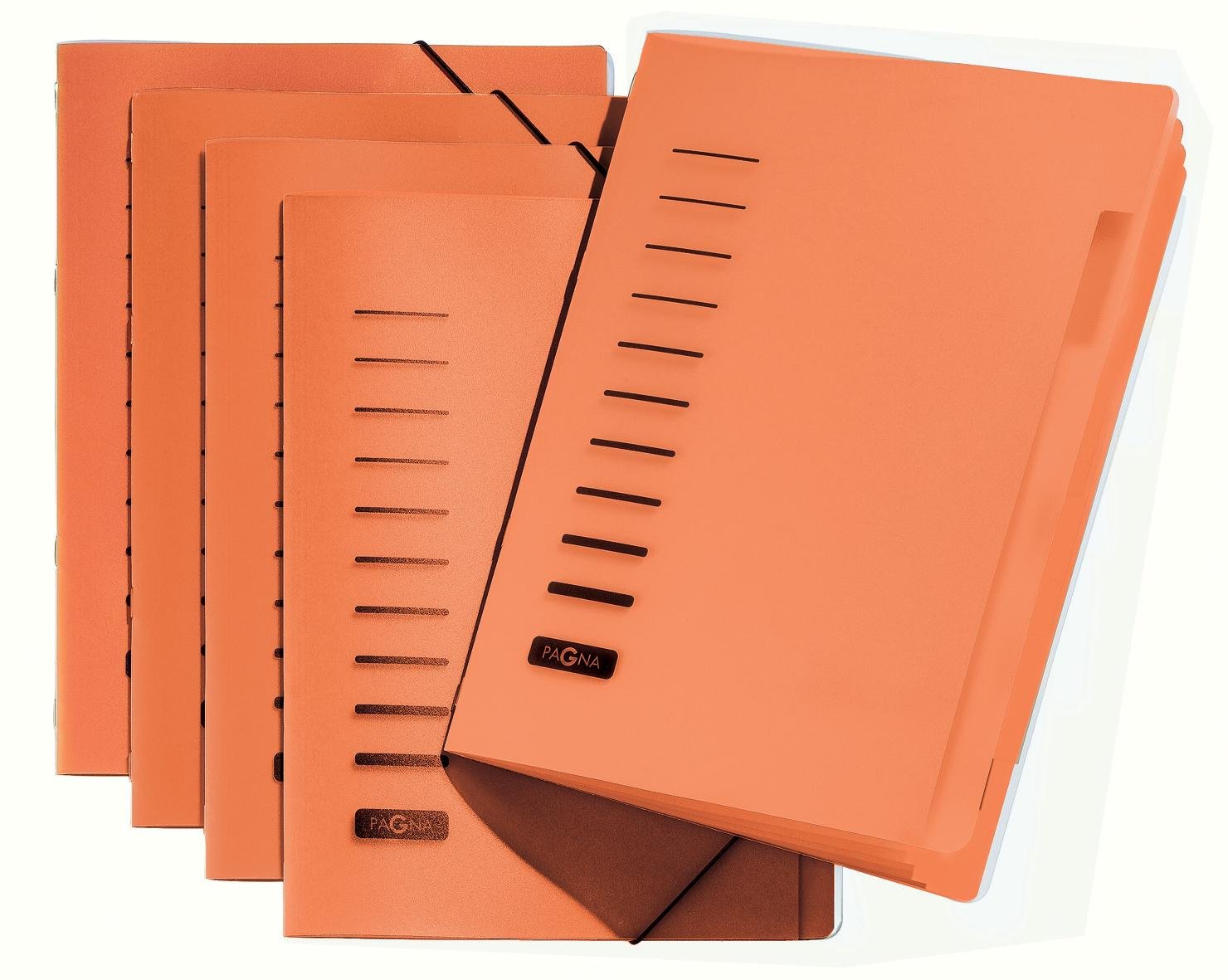5 Stück Pagna Ordnungsmappe 6-teilig aus PP, Eckspanngummi, farbiger Registerkarton [ orange ]
