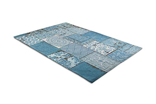 LIFA LIVING Vintage Teppich | im schönen Patchwork Muster | für Wohnzimmer und Schlafzimmer | Farb und Größen Variationen | 30% Baumwolle 70% Polyester (Blau, 80 x 150 cm)