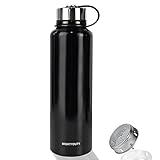 MIGHTYDUTY 610/800/1100/1500ML Thermosflasche, vakuumisolierte Wasserflasche Edelstahlflasche, tragbar, 6-24 Stunden, warm und kühlend, Sport-Wasserbecher für Laufen, Yoga, Fitness (schwarz 1500ML)