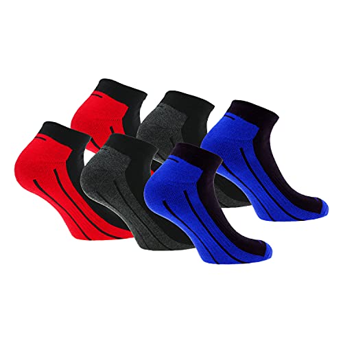 Slazenger 6 Paar Socken Bequeme Herrensneaker, Frottiereinlegesohle, ausgezeichnete Qualität gekämmter Baumwolle (Bluette, Rot, Grau, 43-46)