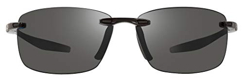 Revo Sonnenbrille Descend N: Polarisierte Gläser filtern UV, randloser rechteckiger Rahmen, schwarzer Rahmen mit Graphitgläsern