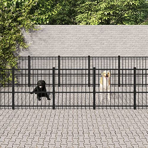 Hundehütte für den Außenbereich, Laufstall für Hunde, Welpen, Hundehütte für den Außenbereich, Stahl, 25,4 m²
