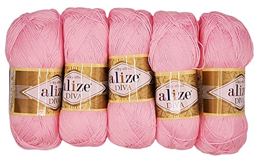 Alize 5 x 100g Diva Batik Wolle, 500 Gramm merzerisierte Strickwolle Acrylwolle